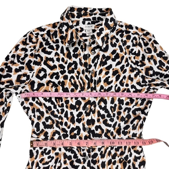 J. Crew leopard print tie-waist shirt dress pockets long sleeve buttons collar 2 - Picture 14 of 16